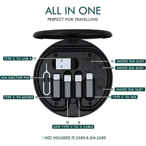 60W Multifunctional Fast Charging Data Cable Set – Portable 5-in-1 Charging Solution